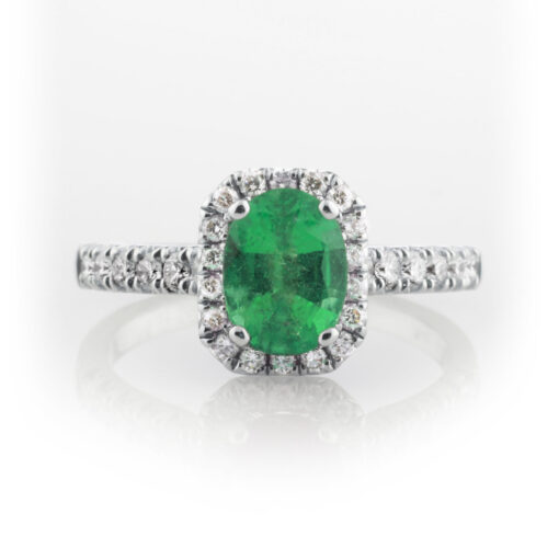 Emerald & diamond halo ring