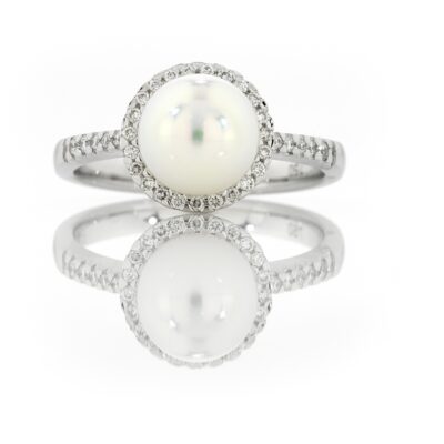 Cultured Pearl Halo Ring