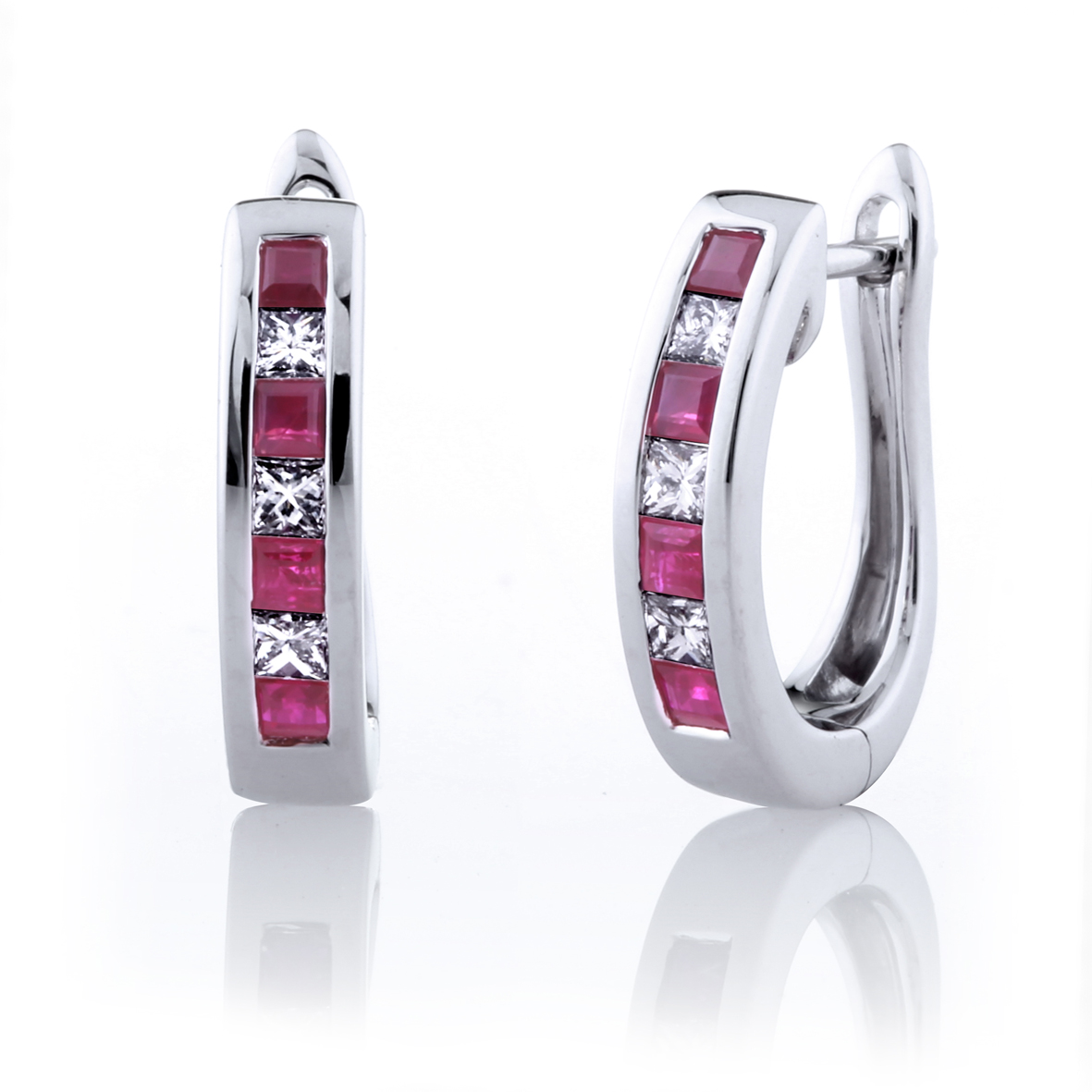 Ruby and Diamond Hoops - Holdsworth Bros
