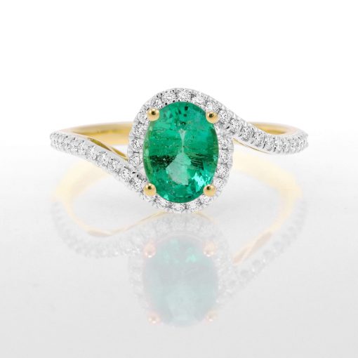 Deep Green Emerald Halo Ring