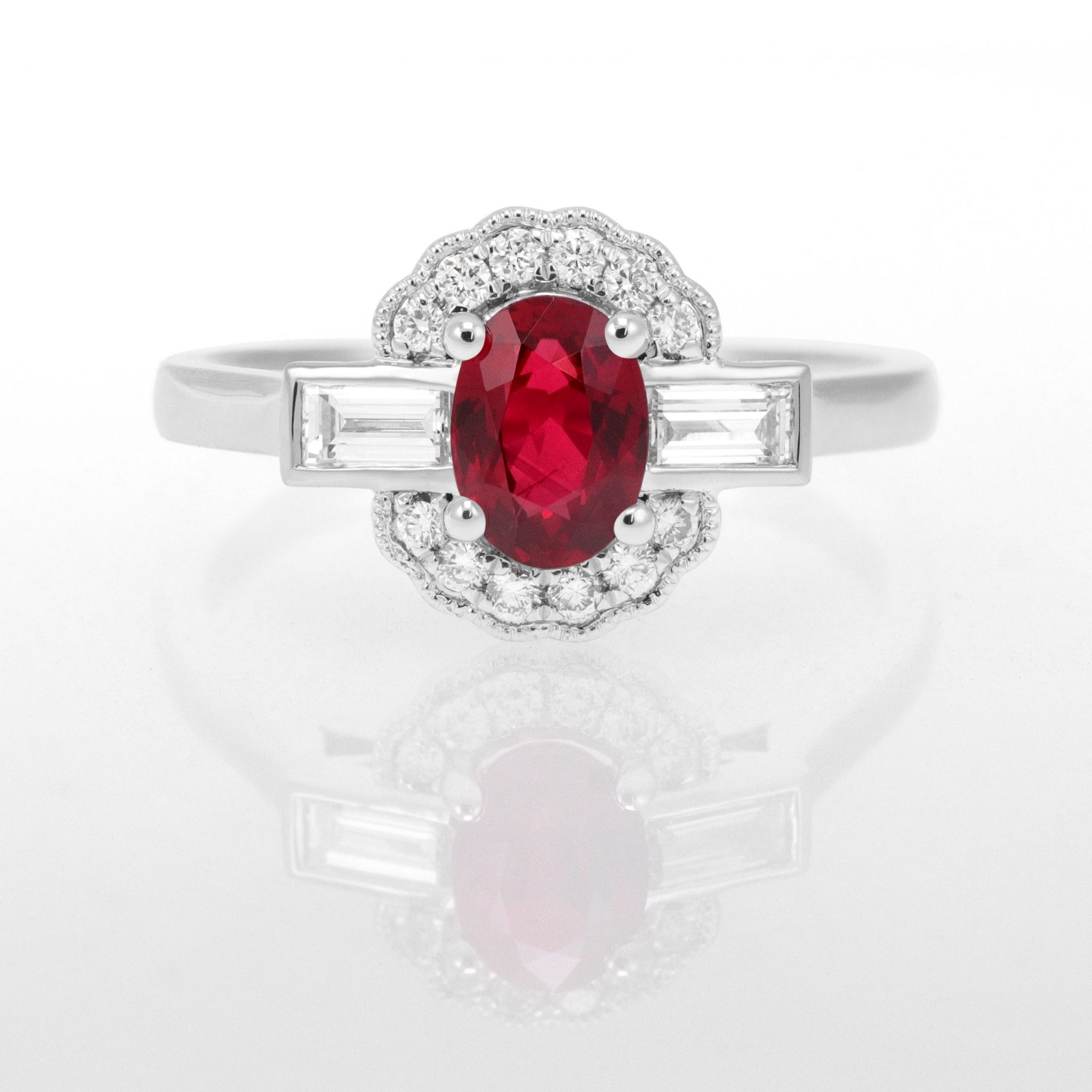 HALO PLATINUM RUBY RING WITH OVAL RUBY 1.94 CARAT AND 1.01 CT GHVS DIAMOND  -IGI CERTIFIED at Rs 160000/piece | Chaman Bagh | Palanpur | ID:  2852686716362